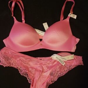 Victoria's Secret Pink Satin and Lace Bra Set